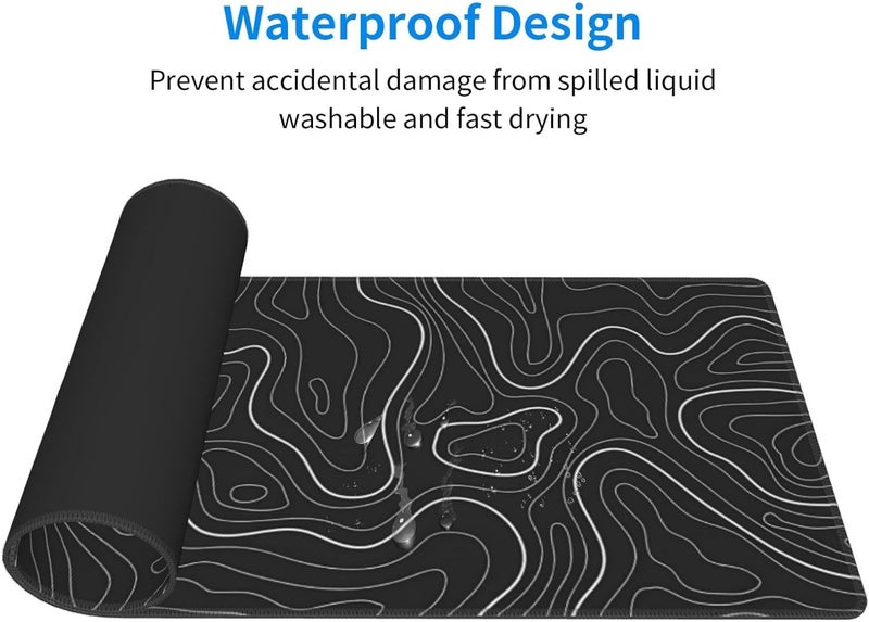 Brecoy Extended Gaming Mouse Pad, Large Gaming Mouse Waterproof with Stitched Edges, Non-Slip Desktop Pad for Home and Office, Level Up Your 31.5x11.8 Inch… (Black Topographic) - Image 3